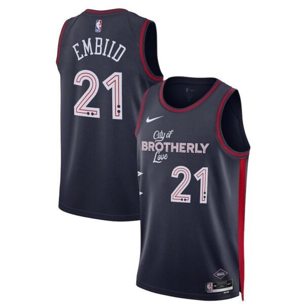 Camisa NBA Joel Embiid - Philadelphia 76ers - 23/24 - Azul Marinho - Edição Cidade
